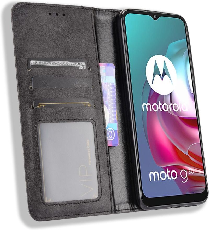 Motorola Moto G10/G20/G30 Hoesje Vintage Portemonnee Book Case Zwart afbeelding 1
