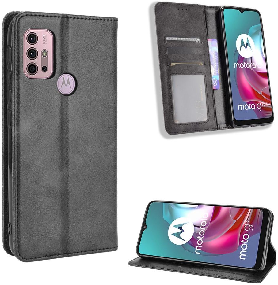 Motorola Moto G10/G20/G30 Hoesje Vintage Portemonnee Book Case Zwart afbeelding 8