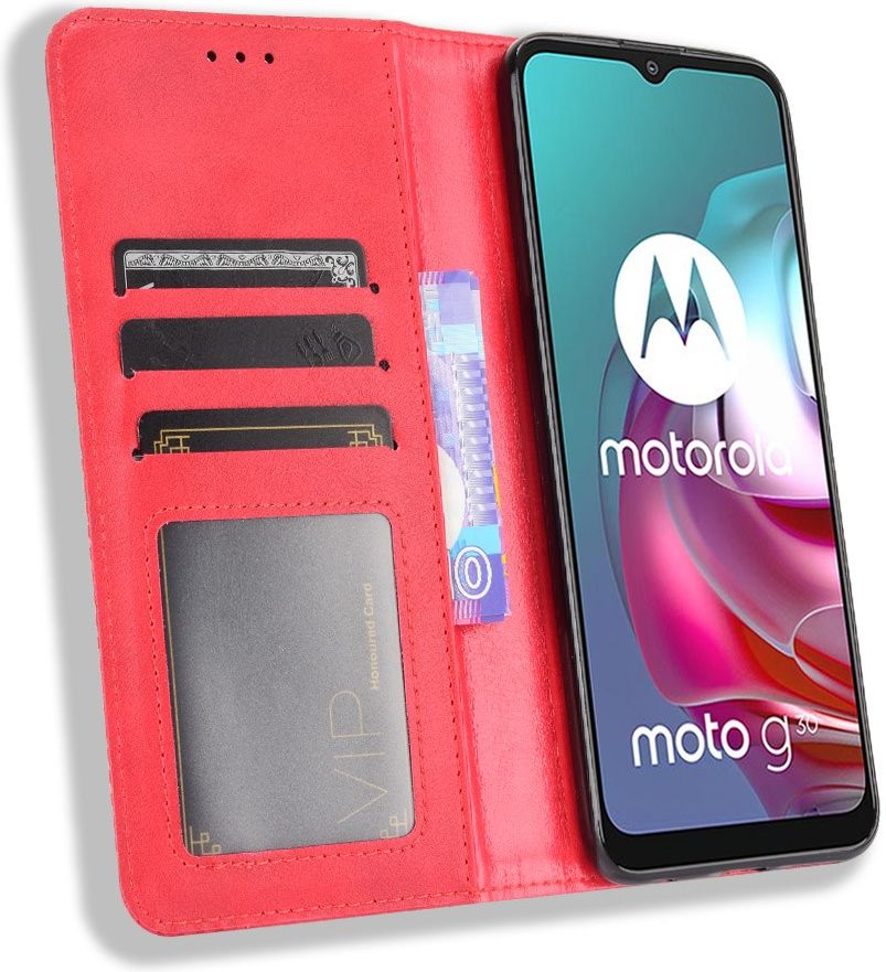 Motorola Moto G10/G20/G30 Hoesje Vintage Portemonnee Book Case Rood afbeelding 1
