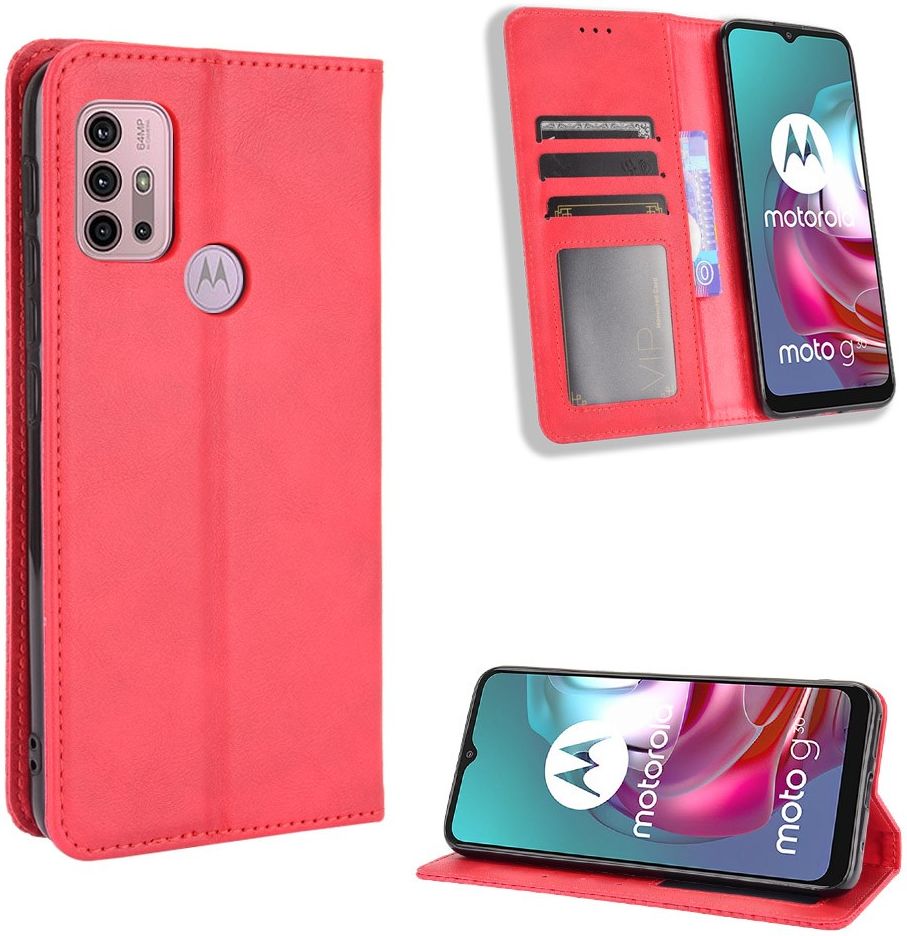 Motorola Moto G10/G20/G30 Hoesje Vintage Portemonnee Book Case Rood afbeelding 9
