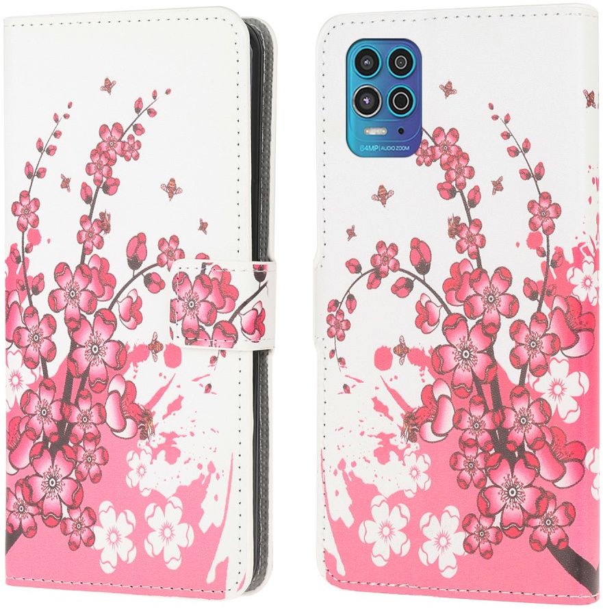 Motorola Moto G100 Hoesje Wallet Book Case met Bloesem Print afbeelding 1