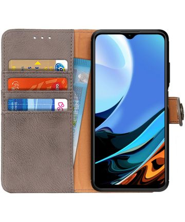 KHAZNEH Xiaomi Redmi 9T Hoesje Retro Wallet Book Case Grijs Hoesjes