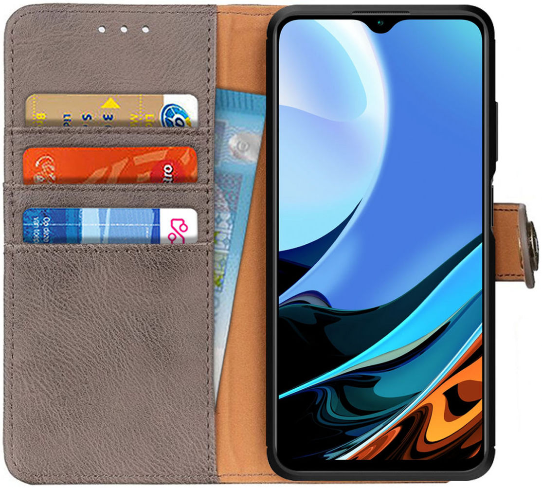 KHAZNEH Xiaomi Redmi 9T Hoesje Retro Wallet Book Case Grijs afbeelding 1