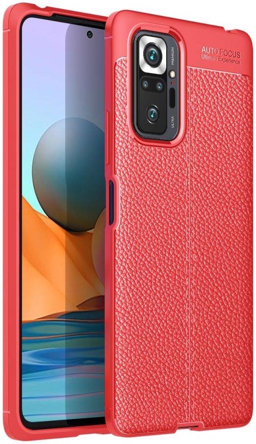 Xiaomi Redmi Note 10 Pro Litchi Hoesje TPU met Leren Textuur Rood afbeelding 1
