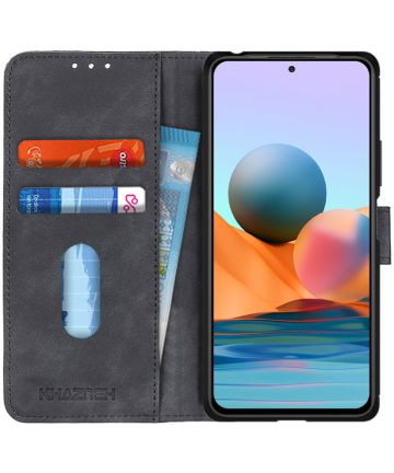 KHAZNEH Xiaomi Redmi Note 10 Pro Hoesje Retro Wallet Book Case Zwart Hoesjes