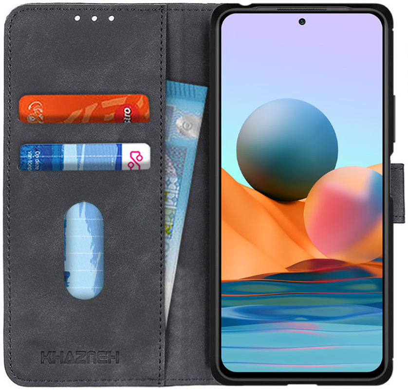 KHAZNEH Xiaomi Redmi Note 10 Pro Hoesje Retro Wallet Book Case Zwart afbeelding 1