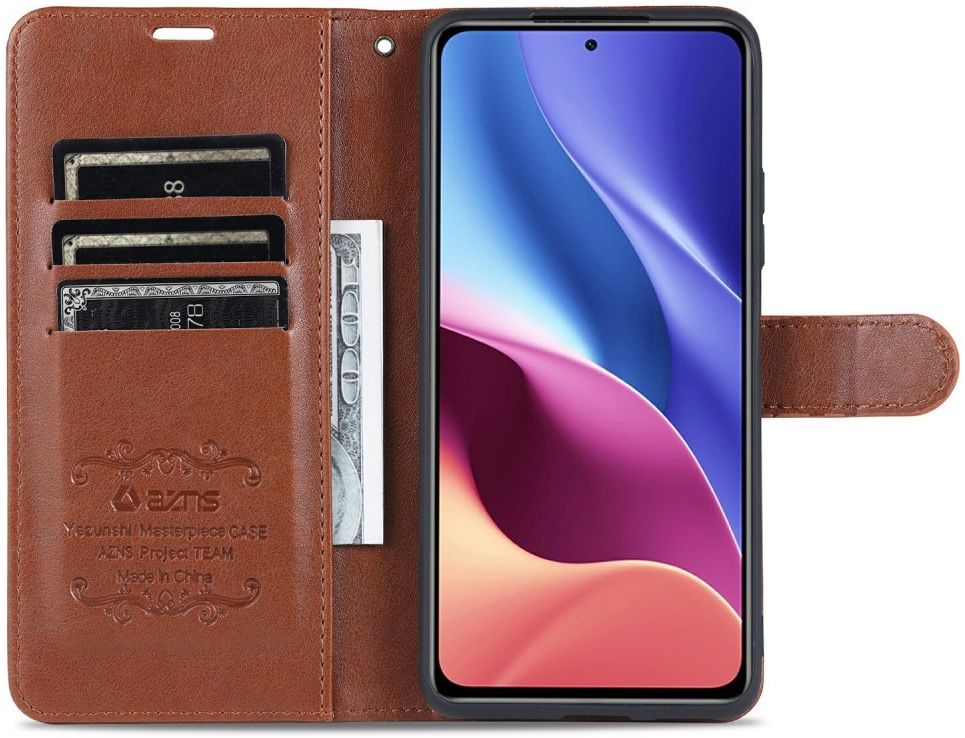AZNS Xiaomi Poco F3 / Mi 11i Hoesje Wallet Book Case Kunstleer Bruin afbeelding 3
