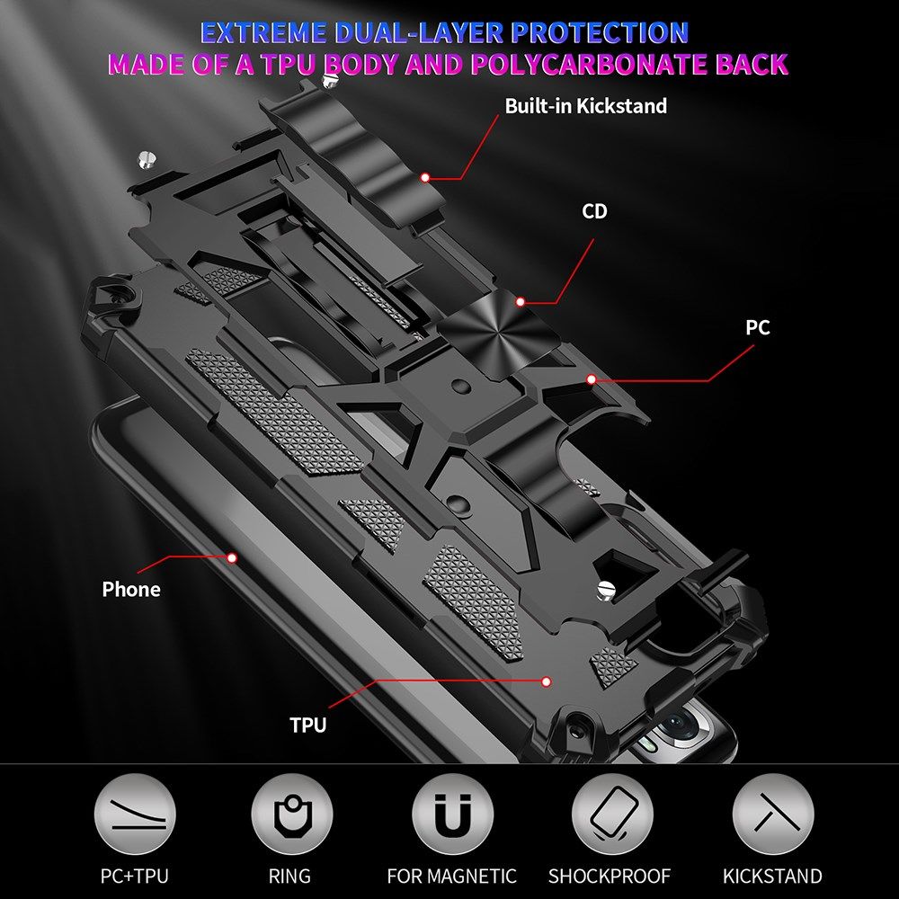 Xiaomi Redmi Note 10 / 10S Hoesje met Metalen Kickstand Zwart afbeelding 7