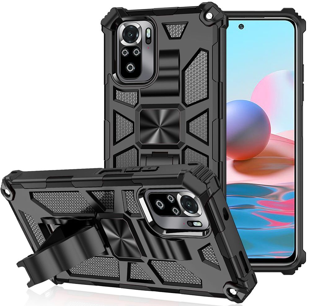 Xiaomi Redmi Note 10 / 10S Hoesje met Metalen Kickstand Zwart afbeelding 2