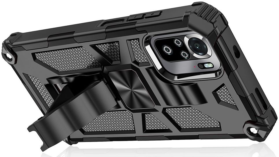 Xiaomi Redmi Note 10 / 10S Hoesje met Metalen Kickstand Zwart afbeelding 3