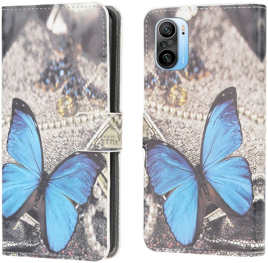 Xiaomi Poco F3 / Mi 11i Hoesje Portemonnee Blauwe Vlinder Print afbeelding 4