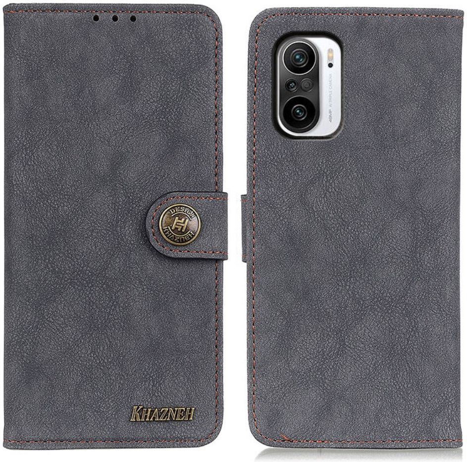 Xiaomi Poco F3 / Mi 11i Hoesje Portemonnee Drukknoop Sluiting Zwart afbeelding 3