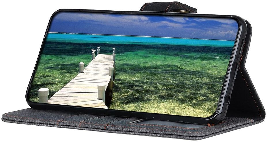 Xiaomi Poco F3 / Mi 11i Hoesje Portemonnee Drukknoop Sluiting Zwart afbeelding 7