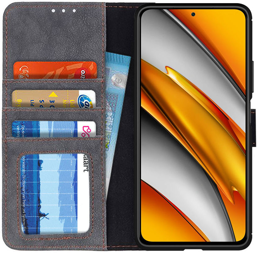 Xiaomi Poco F3 / Mi 11i Hoesje Portemonnee Drukknoop Sluiting Zwart afbeelding 1