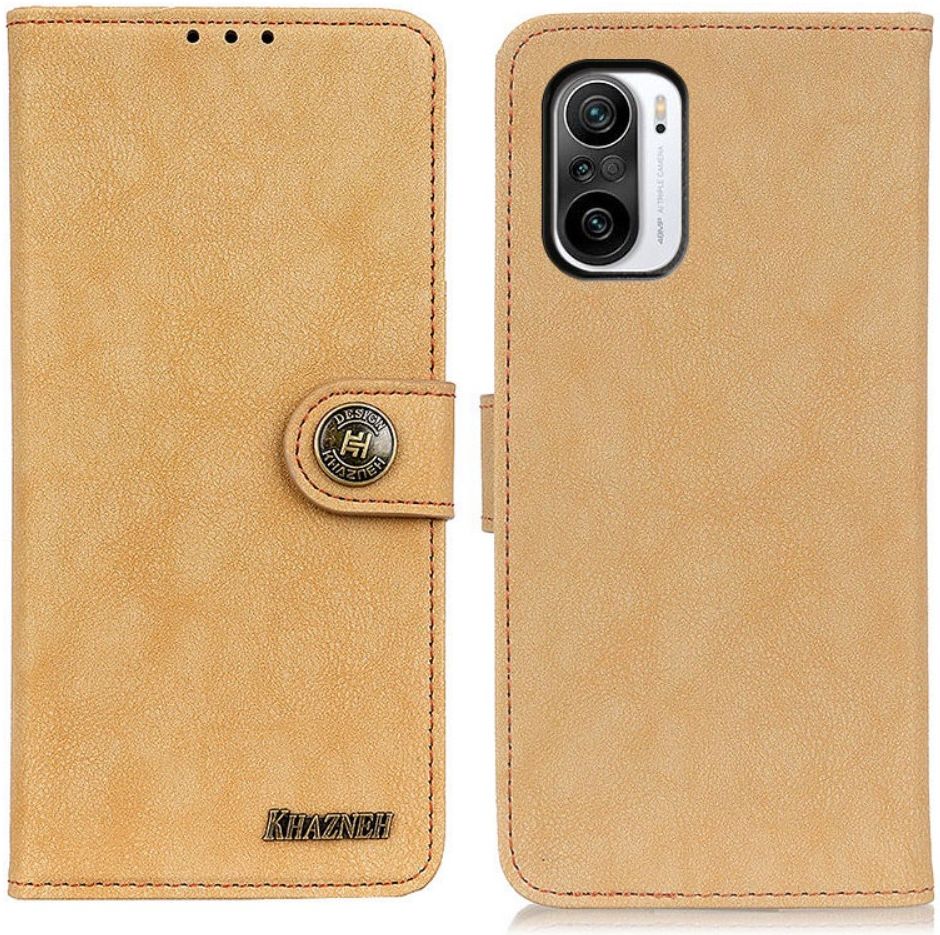 Xiaomi Poco F3 / Mi 11i Hoesje Portemonnee Drukknoop Sluiting Khaki afbeelding 3