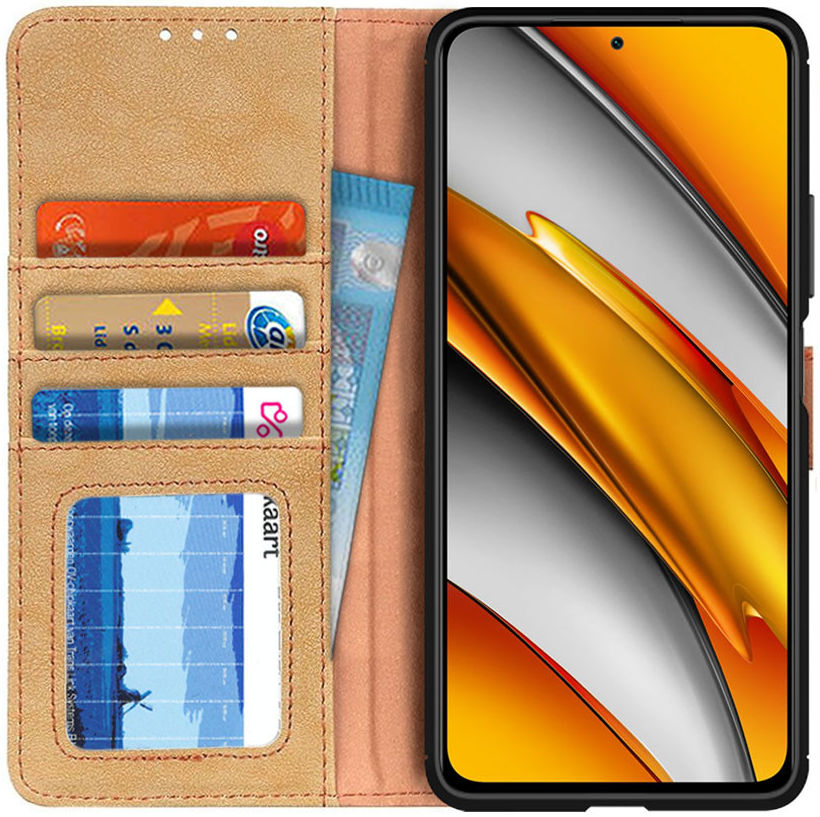 Xiaomi Poco F3 / Mi 11i Hoesje Portemonnee Drukknoop Sluiting Khaki afbeelding 1