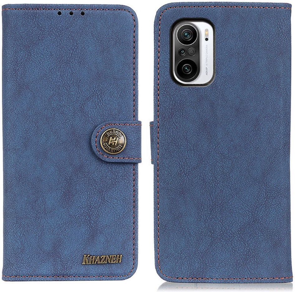 Xiaomi Poco F3 / Mi 11i Hoesje Portemonnee Drukknoop Sluiting Blauw afbeelding 3