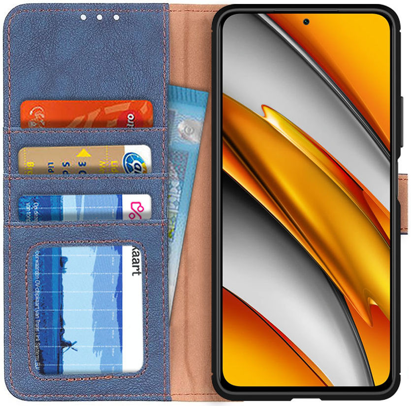 Xiaomi Poco F3 / Mi 11i Hoesje Portemonnee Drukknoop Sluiting Blauw afbeelding 1