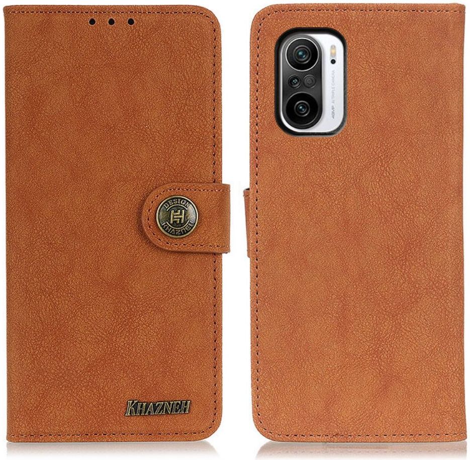 Xiaomi Poco F3 / Mi 11i Hoesje Portemonnee Drukknoop Sluiting Bruin afbeelding 3