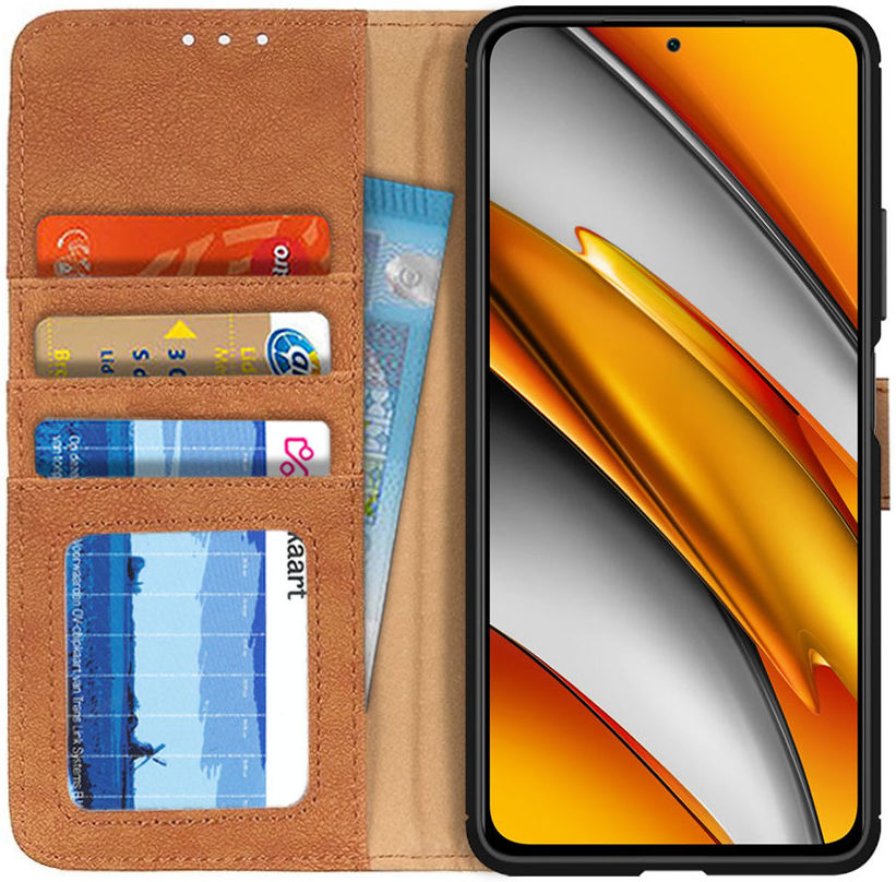Xiaomi Poco F3 / Mi 11i Hoesje Portemonnee Drukknoop Sluiting Bruin afbeelding 1