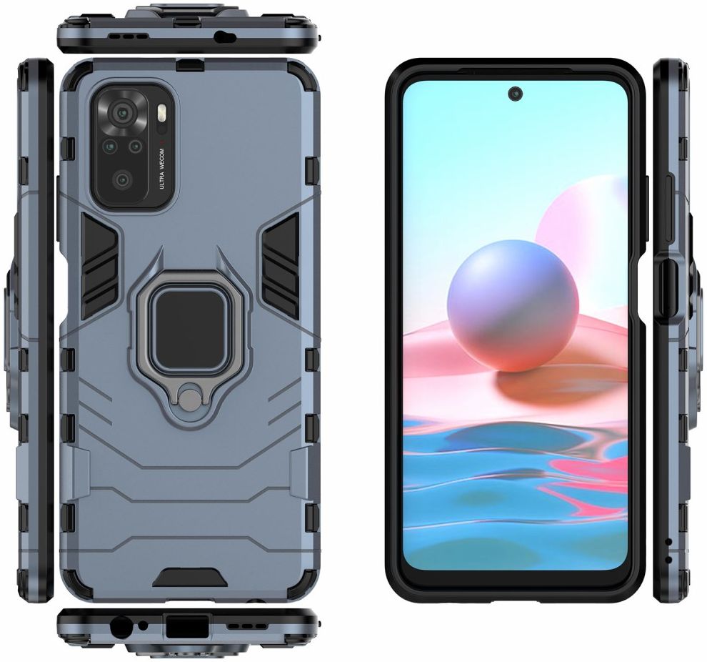 Xiaomi Redmi Note 10/10S Hoesje Hybride Back Cover met Kickstand Blauw afbeelding 5