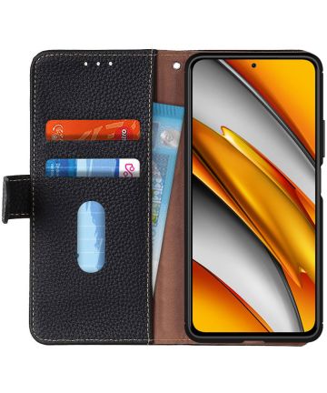 Xiaomi Poco F3 / Mi 11i Hoesje Wallet Book Case Echt Leer Zwart Hoesjes
