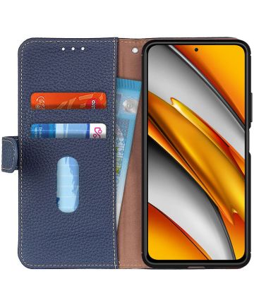 Xiaomi Poco F3 / Mi 11i Hoesje Wallet Book Case Echt Leer Blauw Hoesjes