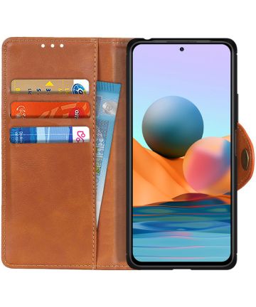 Xiaomi Redmi Note 10 Pro Hoesje Wallet Book Case Kunstleer Bruin Hoesjes