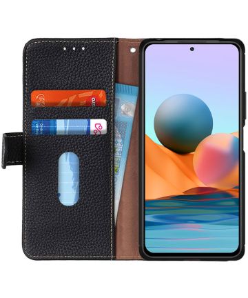 Xiaomi Redmi Note 10 Pro Hoesje Portemonnee Book Case Echt Leer Zwart Hoesjes