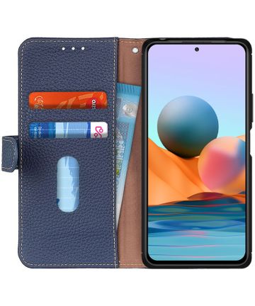 Xiaomi Redmi Note 10 Pro Hoesje Portemonnee Book Case Echt Leer Blauw Hoesjes