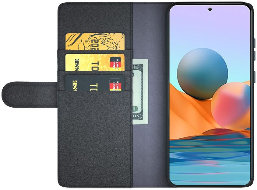 Xiaomi Redmi Note 10 Pro Hoesje Wallet Book Case Echt Leer Zwart afbeelding 1