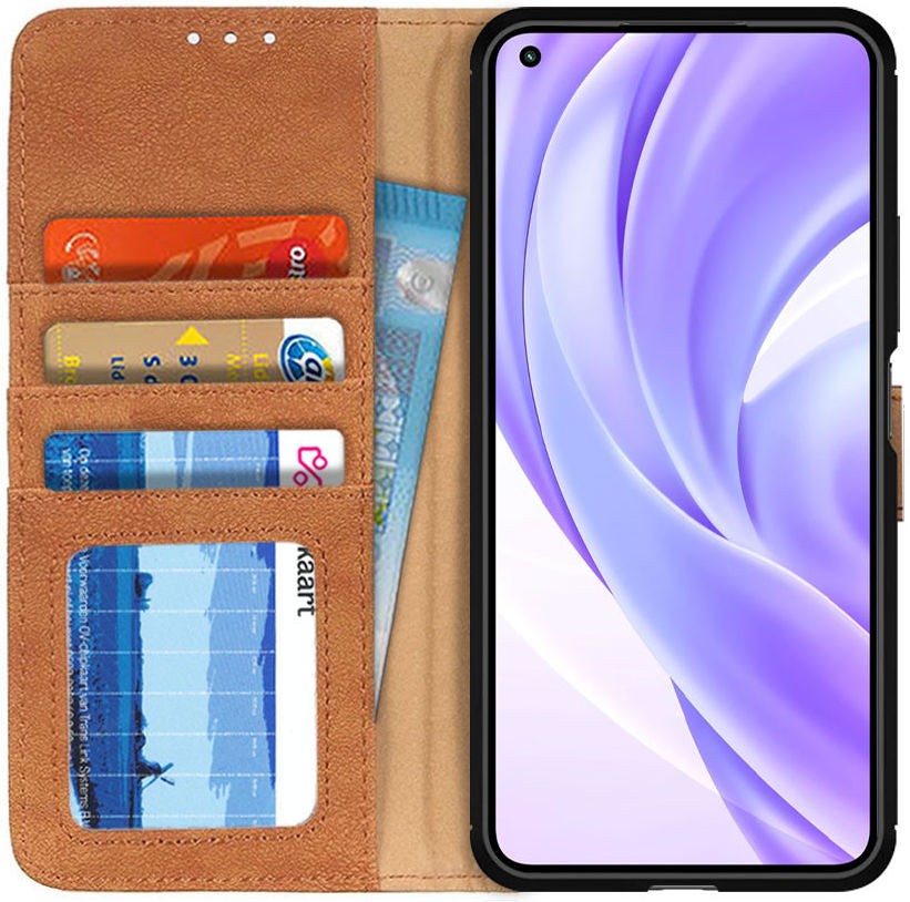 Xiaomi Mi 11 Lite 4G/5G Hoesje Portemonnee Drukknoop Sluiting Bruin afbeelding 1