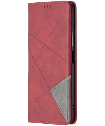 Xiaomi Redmi Note 10 Pro Hoesje Wallet Book Case Geometrie Rood Hoesjes