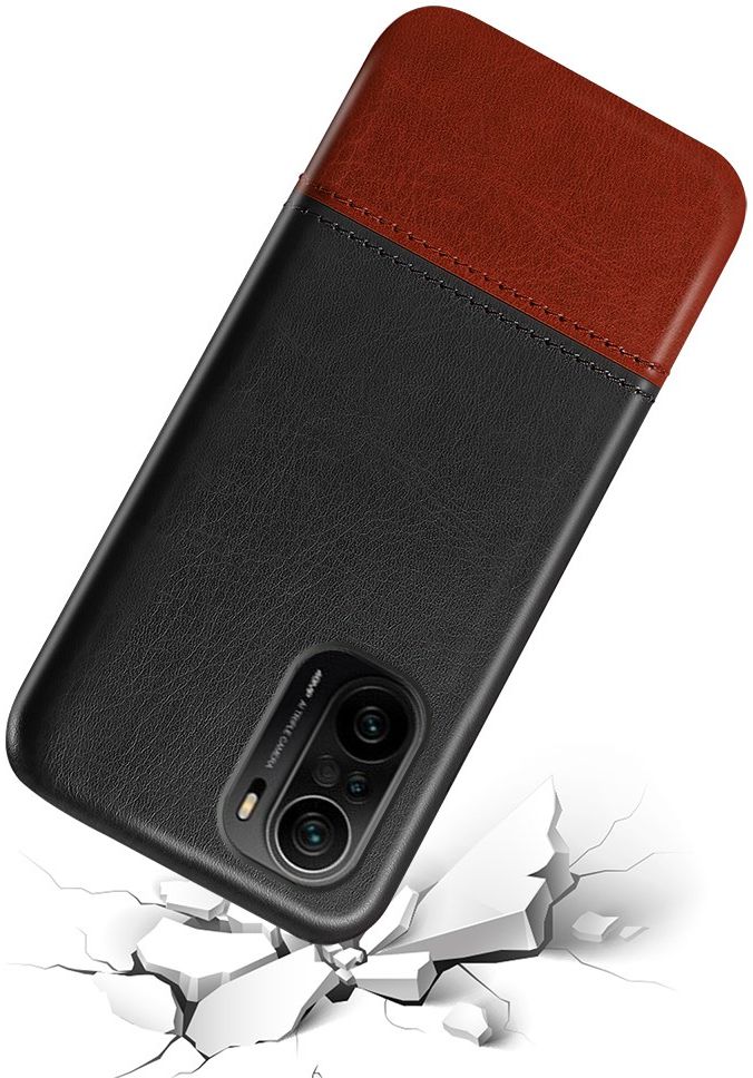 Xiaomi Poco F3 / Mi 11i Hoesje Kunstleer Back Cover Zwart/Bruin afbeelding 3