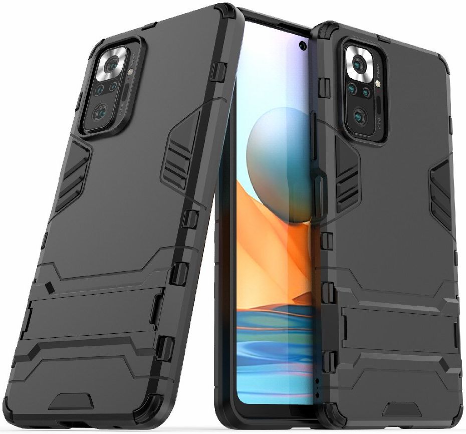 Xiaomi Redmi Note 10 Pro Hoesje Hybride Back Cover met Kickstand Zwart afbeelding 2