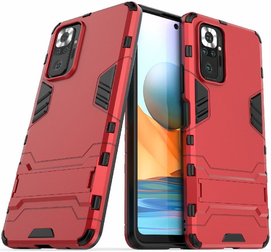 Xiaomi Redmi Note 10 Pro Hoesje Hybride Back Cover met Kickstand Rood afbeelding 2