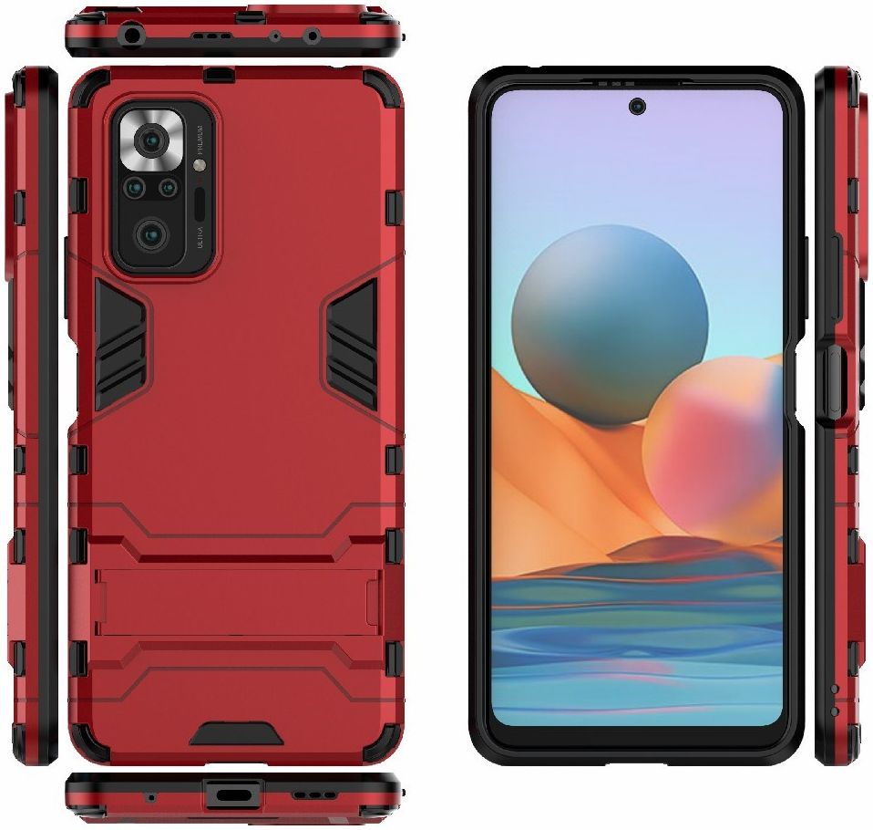Xiaomi Redmi Note 10 Pro Hoesje Hybride Back Cover met Kickstand Rood afbeelding 5