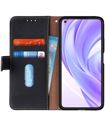 KHAZNEH Xiaomi Mi 11 Lite 4G/5G (NE) Hoesje Wallet Echt Leer Zwart Hoesjes