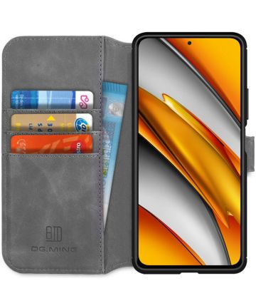 DG Ming Xiaomi Poco F3 / Mi 11i Hoesje Retro Wallet Book Case Grijs Hoesjes