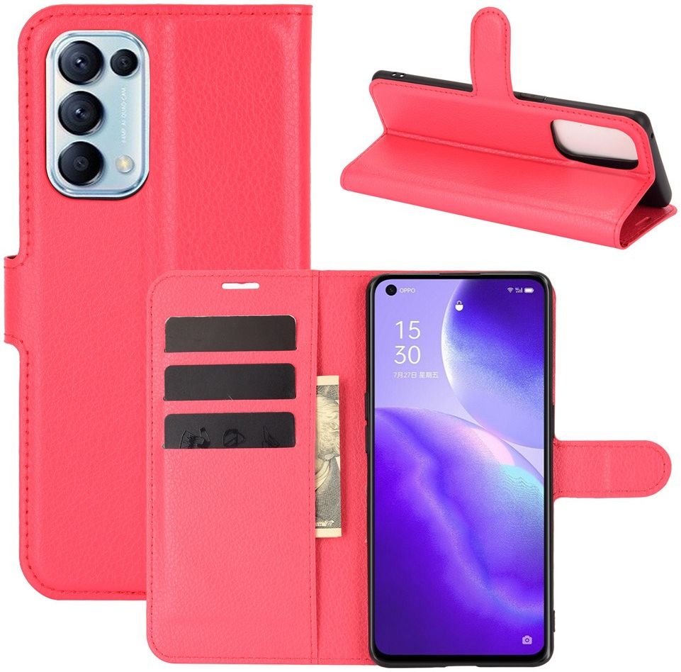 Oppo Find X3 Lite / Reno5 Hoesje Wallet Book Case met Pasjes Rood afbeelding 7