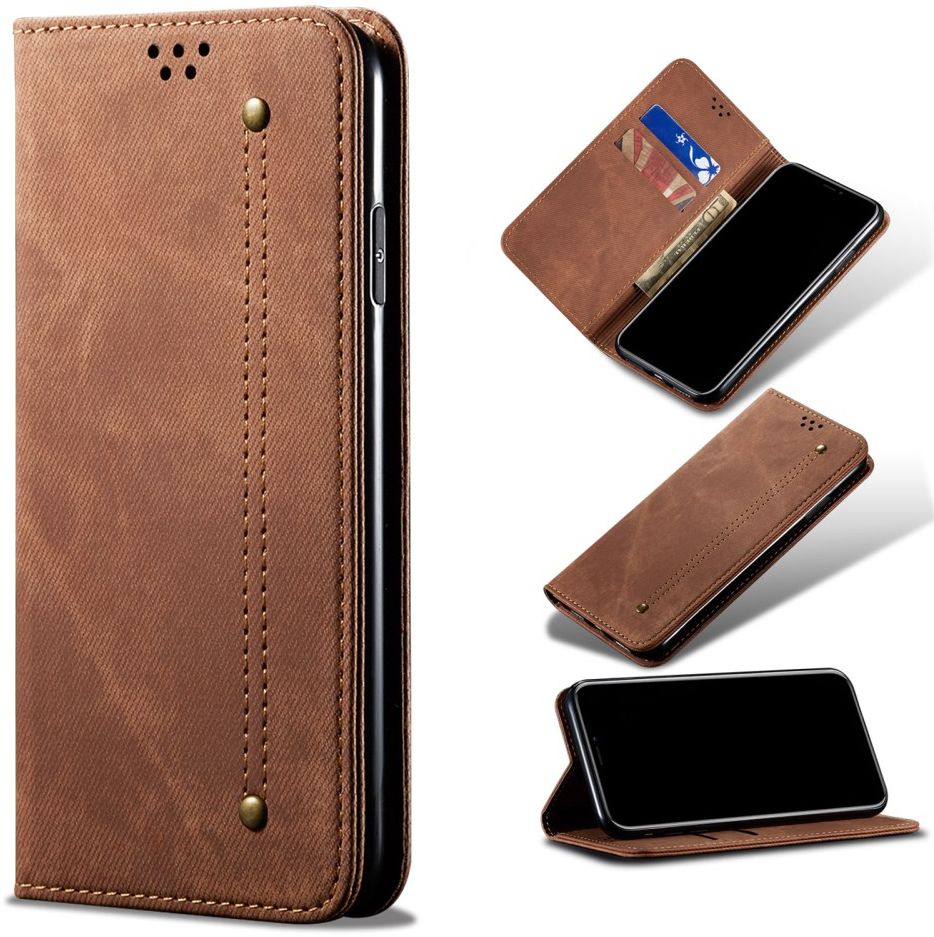 Oppo Find X3 Pro Hoesje Portemonnee Stof Textuur Book Case Bruin afbeelding 8