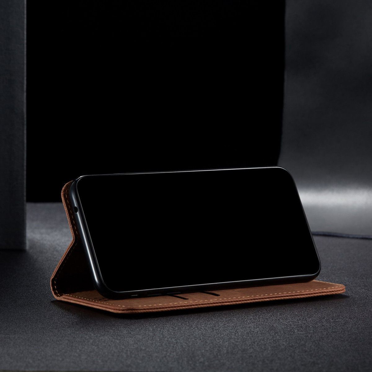 Oppo Find X3 Pro Hoesje Portemonnee Stof Textuur Book Case Bruin afbeelding 5