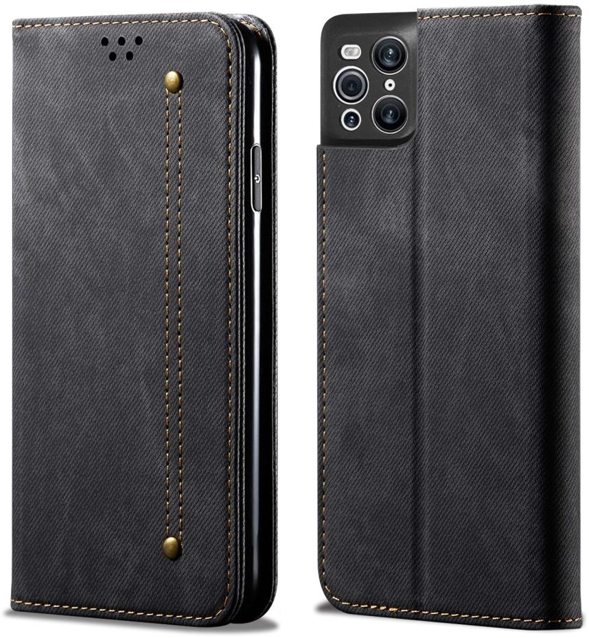 Oppo Find X3 Pro Hoesje Portemonnee Stof Textuur Book Case Zwart afbeelding 3
