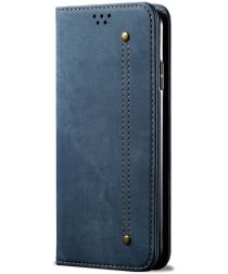 Oppo Find X3 Pro Hoesje Portemonnee Stof Textuur Book Case Blauw
