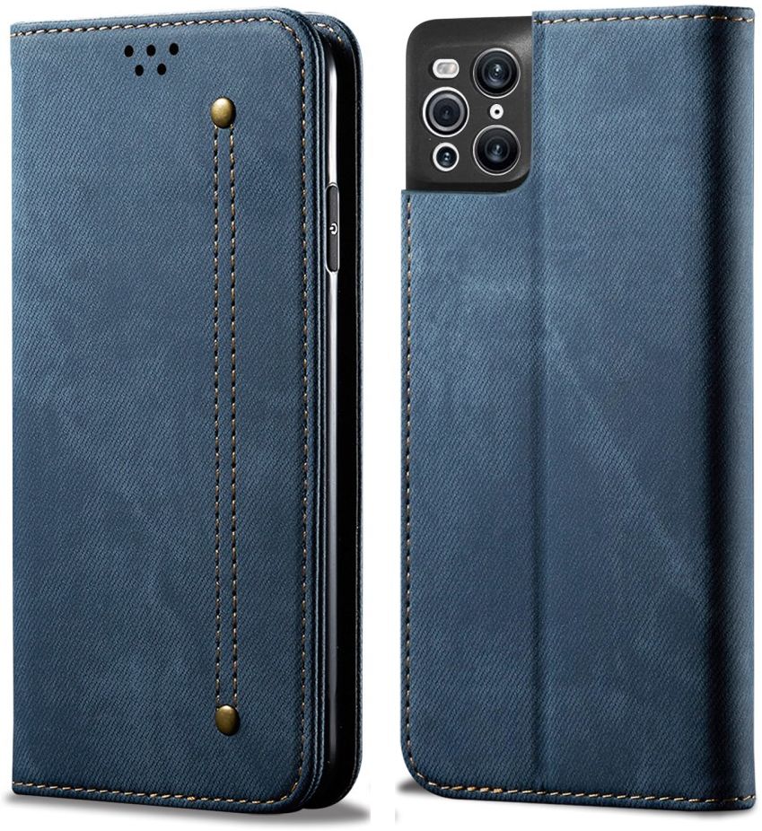Oppo Find X3 Pro Hoesje Portemonnee Stof Textuur Book Case Blauw afbeelding 3