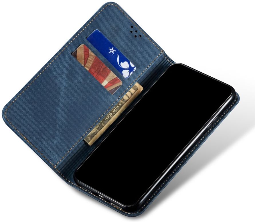 Oppo Find X3 Pro Hoesje Portemonnee Stof Textuur Book Case Blauw afbeelding 2