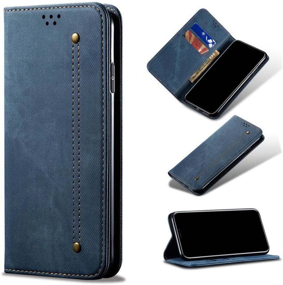 Oppo Find X3 Pro Hoesje Portemonnee Stof Textuur Book Case Blauw afbeelding 8