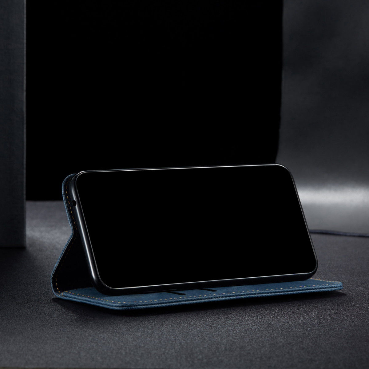 Oppo Find X3 Pro Hoesje Portemonnee Stof Textuur Book Case Blauw afbeelding 5
