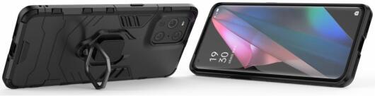 Oppo Find X3 Pro Hoesje Shock Proof Back Cover met Kickstand Zwart afbeelding 2