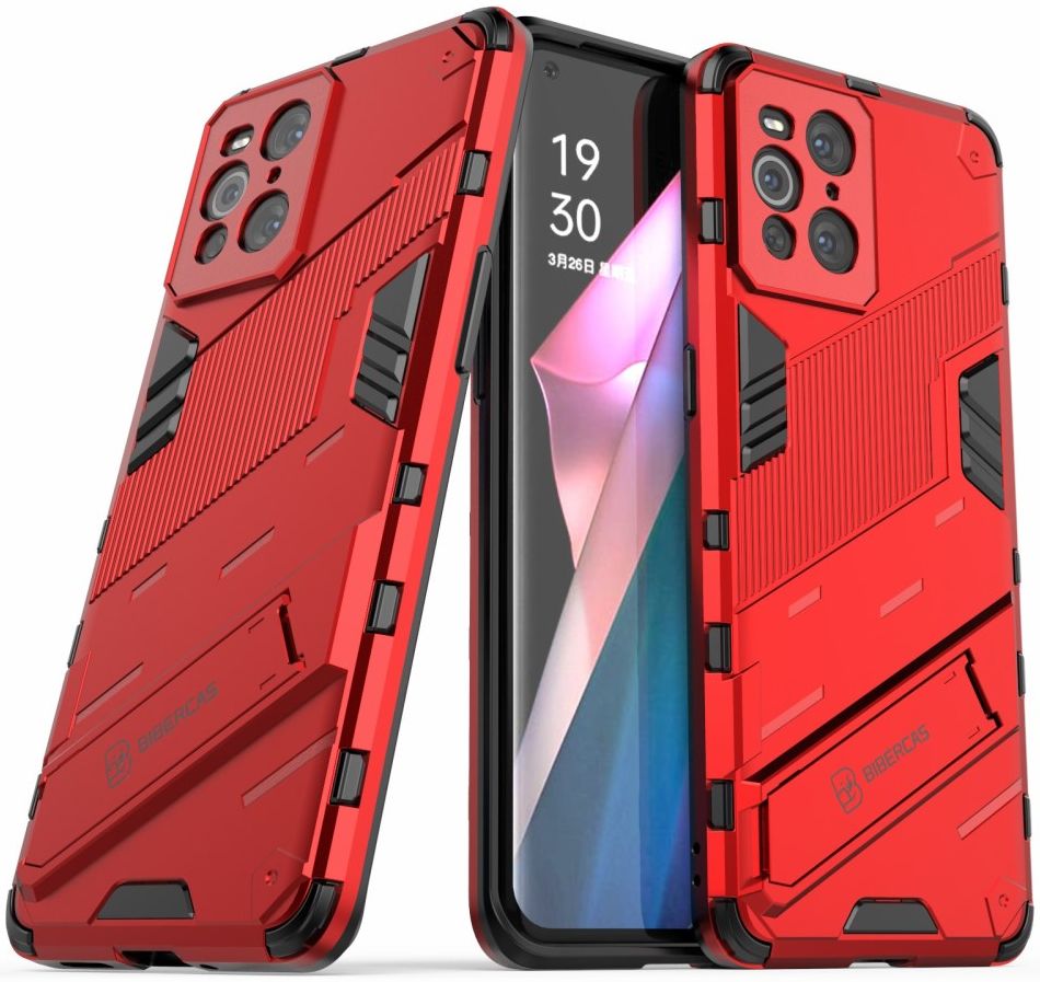 Oppo Find X3 Pro Hoesje Hybride Back Cover met Kickstand Rood afbeelding 1